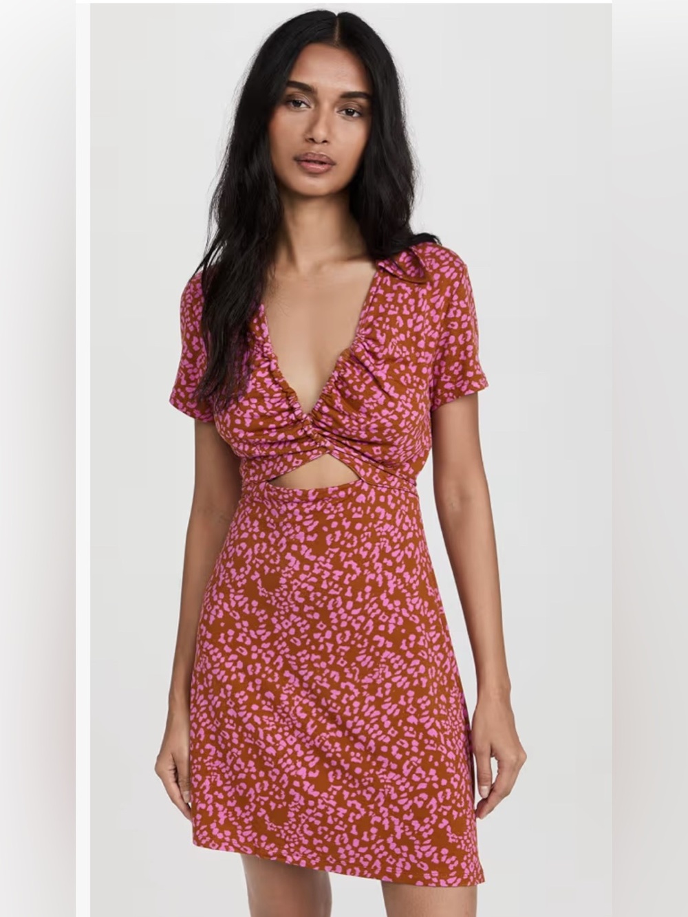Free People Marsaille Mini Dress Rust Pink Cutout Ruched Size Large